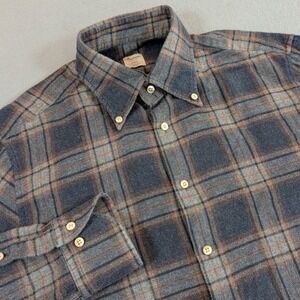 Stenstroms Flannel Shirt Mens Medium Blue Brown Plaid Fitted Body